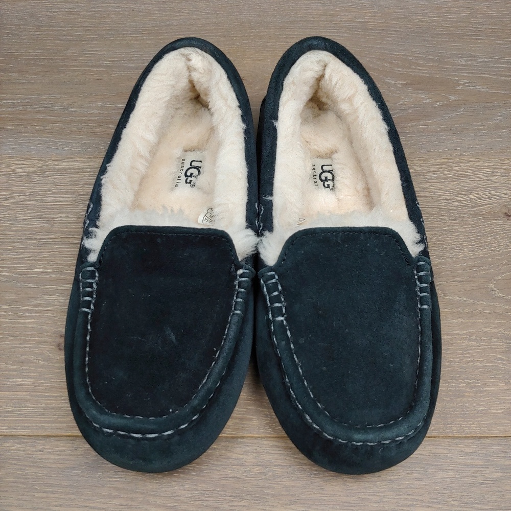 Ugg Ansley Slippers Black Suede Sheepskin moccasin